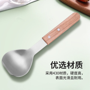 Stainless Steel Ice Cream Spoon With Wooden Handle Thickened For Commercial And Household Use - Product Image 1