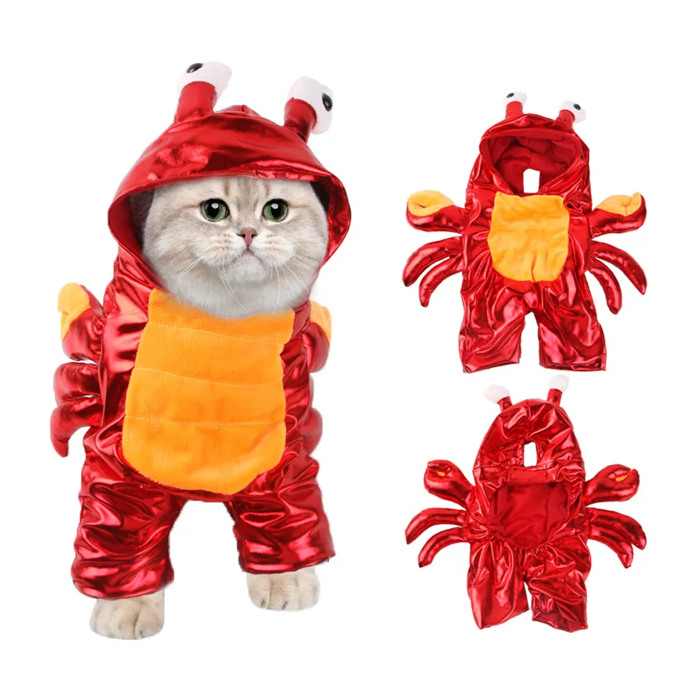 Puppy Red Hoodie Warm Outfits Clothes Pet Halloween Cosplay Dress Small Medium Large Dog Cat Apparel Crab Pet Costume