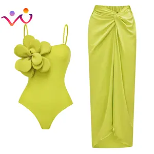 Conjunto de Bikini de flores 3D 2024 con cubierta, traje de baño de lujo para mujer, traje de baño Floral Sexy, Monokini de cintura alta, traje de baño Desire