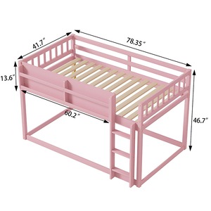 Cama <span class=keywords><strong>litera</strong></span> baja de madera, diseño moderno, ahorradora de espacio, para niños y adultos, fácil de montar, segura, con barandillas, para dormitorio - Product Image 2