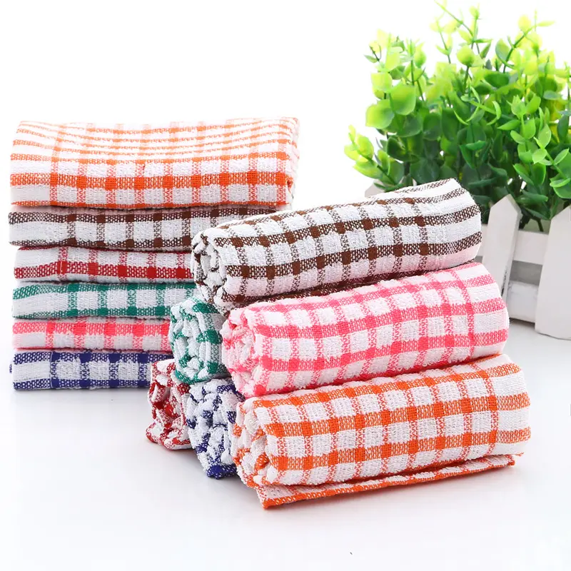 28*40 cm 23 g/pezzo stock panno per la pulizia pronto terry waffle woven check cotton dish tea set di asciugamani da cucina