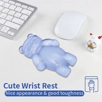 Ensemble clavier et souris en forme d'ours en cristal bleu, repose-poignets en gel noir transparent pour la maison, le bureau et les jeux