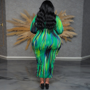 HO autunno prodotti popolari 2024 abbigliamento donna taglie forti girocollo maniche lunghe a righe irregolari stampa abito lungo - Product Image 6