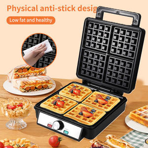 <span class=keywords><strong>Gaufrier</strong></span> extra large à plaque épaisse antiadhésive 1200W personnalisé Machine belge à fabriquer 4 tranches d'acier inoxydable pour le petit-déjeuner - Product Image 3
