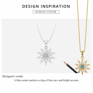 Blue Center Sunburst Necklace Stainless Steel 14K <b>Gold</b> Vacuum Plated Bead and Zircon Pendant <b>Gold</b> Silver Colors - Product Image 4