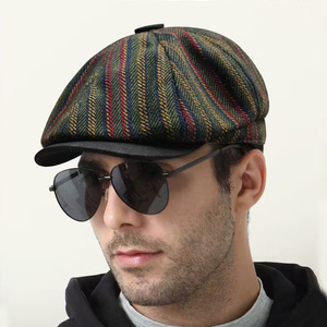 Gorra de vendedor de periódicos a Rayas de estilo británico <span class=keywords><strong>para</strong></span> hombres y mujeres, sombrero de <span class=keywords><strong>pintor</strong></span> nuevo de otoño, sombreros de hiedra apropiados informales Retro japoneses de ala corta - Product Image 1