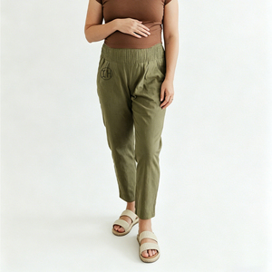 Pantalones de Maternidad de Lino Personalizables, Suaves, Transicionales, con Cintura Elástica Fruncida y Bolsillos para Todas las <span class=keywords><strong>Etapas</strong></span> del <span class=keywords><strong>Embarazo</strong></span> - Product Image 2