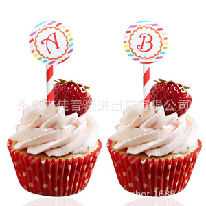 Joinhot Alphabet Cupcake <b>Toppers</b> 26 Letters Round Paper <b>Birthday</b> Party Decorations For Kids Dessert Table Supplies - Product Image 4