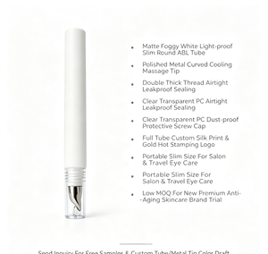 Tubo de Creme para Olhos Branco Fino com Ponta Curva de Metal para Massagem Refrescante, Tampa de Luxo, Sérum Antienvelhecimento para Olhos, Cuidado para Olheiras, Impressão Dourada Personalizada - Product Image 3