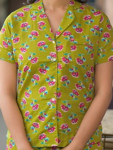 Conjunto de Pijama de Algodón Floral para Mujer, Estampado a Mano, Ropa de Dormir, Ropa de Noche para Mujer, Color Sólido, Precio al por Mayor Disponible - Product Image 5