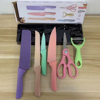 Ensemble de 6 couteaux de cuisine pour chef, ambidextres, durables, en acier inoxydable, lames à bord droit, manches en plastique, logos personnalisés