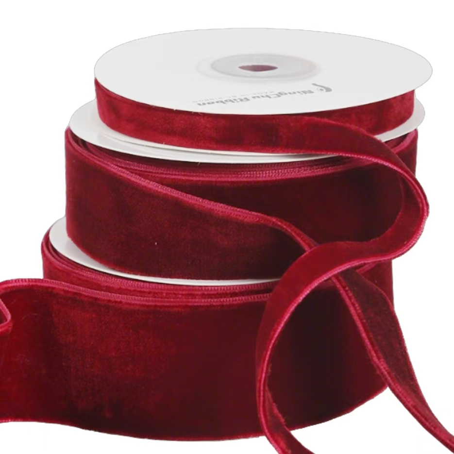 Premium High Quality Claret Velvet Ribbon 1 Inch 2.5cm 50 Yards Per Roll Double Faced Velvet Ribbon Rolls for Gifts Decoration