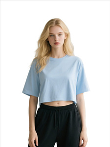 T-shirt Corta da <span class=keywords><strong>Donna</strong></span> 100% <span class=keywords><strong>Cotone</strong></span> Estiva Casual per Yoga e Fitness, Taglio Boxy alla Moda, Personalizzabile con Stampa Logo - Product Image 6