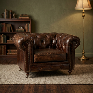 Contemporary Chesterfield Solid Wood & Genuine Leather Apartment-Friendly Single Seater Living Room Sofa - Product Image 3