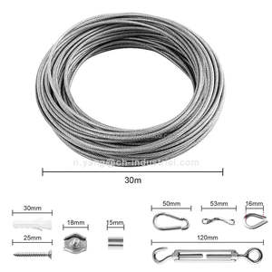 Cordes suspendues tendeur de <span class=keywords><strong>fil</strong></span> Kit de <span class=keywords><strong>suspension</strong></span> de câble en acier enduit de PVC <span class=keywords><strong>transparent</strong></span> 50 '3mm câble en acier inoxydable - Product Image 2