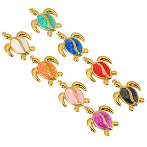 Breloque tortue en émail acier inoxydable, pendentif animal coloré doré pour bijoux DIY, accessoire de porte-clés - Product Image 5