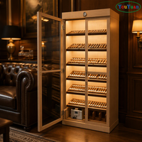 Moderne Vitrine aus Massivholz für Wein & Whiskey mit LED-Beleuchtung und Befeuchter für kommerzielle Zigarrenläden und Rauchershops