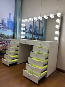 럭셔리 글래스 화장대, 침실 가구 및 욕실용 LED 조명 거울 수납 모던 벽걸이 메이크업 책상 - Product Image 2