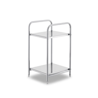 Mesa Auxiliar Cuadrada Minimalista de Acero Inoxidable de Dos Niveles con Acabado Brillante y Duradero, Mini Estante para Sala de Estar