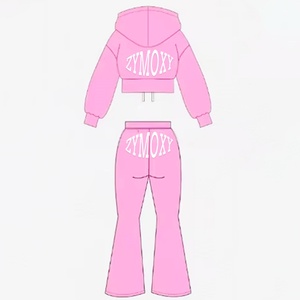 OEM Custom <b>Zip</b> <b>up</b> <b>Cropped</b> Hoodies Tracksuits High Quality Two Piece Sweatsuit Women Flared Jogger Sweatpants and Hoodies Set - Product Image 1