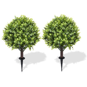 Ensemble de 2 arbres artificiels en cyprès en plastique pour extérieur/intérieur, avec piquets de fixation au sol, pour jardinières de véranda, 60 cm, résistants aux UV - Product Image 4