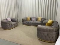 Causeuse Chesterfield blanc antique et ensemble de canapé 3 places Design contemporain Velours Tissu Matériau Style Royal Vintage