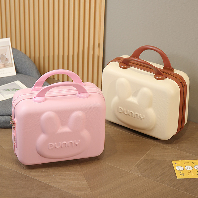 Wholesale Pink and Beige Rabbit Design Small Case Makeup Box Portable Plastic Cosmetic Case Custom Logo Handhold Makeup Bag