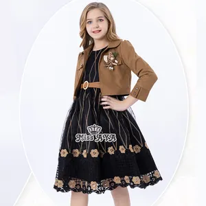 Popular soft girl's clothing dress minimalist wholesale factory long sleeve princess dresses set for girls age 9-15