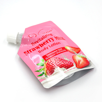 Pochette cosmétique laminée avec bec verseur, réutilisable, en plastique, pour emballage de liquides (lotion corporelle, shampoing)