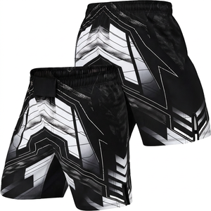MMA Training Shorts <b>Black</b> Red Geometric Design Breathable Polyester All Seasons <b>Combat</b> Sport Wear - Product Image 5