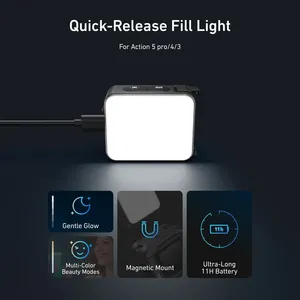 Luz de Relleno <span class=keywords><strong>Mini</strong></span> Impermeable de Liberación Rápida TELESIN para Cámaras OSMO Action <span class=keywords><strong>2</strong></span>/3/4/5 <span class=keywords><strong>Pro</strong></span>, Kit de Accesorios Compatible - Product Image 3