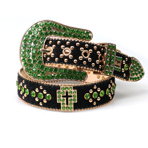 Custom Bedazzled Western Sintético Diamante PU Cuero Dorado Rhinestone Diseñador Cinturón Bb <span class=keywords><strong>Simon</strong></span> - Product Image 2