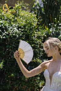 Glossy Custom Printed Bamboo Hand Fans Plastic Crafts with Logo for Women and Men - Product Image 3