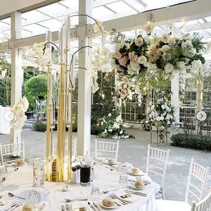 150Cm Cao Centerpieces Bàn Đám Cưới 7 Arms Kim Loại Bán Buôn Vàng Nến