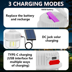 Lampe de camping solaire portable IP65 étanche pour l'extérieur, lampe LED pour tente, ampoule solaire de jardin, ampoule rétro en tungstène - Product Image 3