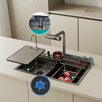 Ensemble de robinet et évier de cuisine gris anthracite moderne avec robinet extractible en acier inoxydable, marque Weihao, garantie de 3 ans