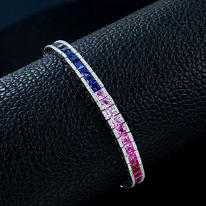กำไลข้อมือเทนนิสประดับไพลินสังเคราะห์ไล่เฉดสี - Product Image 4