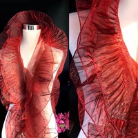 Rouleau Complet de Dentelle Transparente Écologique à Volants, Organza en Maille Dégradée Irisée, Plissé 3D, 100% Polyester, Résistant à l'Abrasion