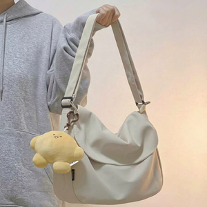 Sac à bandoulière en tissu de coton grande capacité Ecodari avec fermeture éclair, option logo personnalisé, design portable et pendentif en peluche - Product Image 1