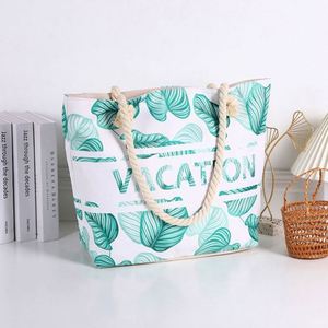 Sac à main de plage en toile grande capacité pour femme, style tropical estival, avec fermeture éclair - Product Image 5
