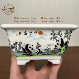 Yixing vaso <span class=keywords><strong>di</strong></span> <span class=keywords><strong>fiori</strong></span> in ceramica smaltata blu e bianca ad alta temperatura al forno piccola pianta quadrata Bonsai foro <span class=keywords><strong>di</strong></span> drenaggio ecologico - Product Image 2