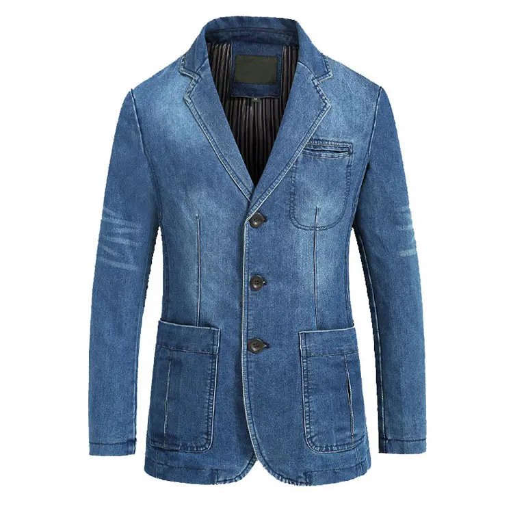 Yeni erkek kot Blazer moda pamuk Vintage takım elbise ceket 4XL erkek mavi ceket Denim ceket erkekler Slim Fit kot Blazers