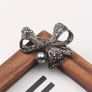 Spilla a fiocco retrò semplice, <span class=keywords><strong>femminile</strong></span>, con strass scuri, accessorio per corsage, scialle, sciarpa e cappelli - Product Image 4