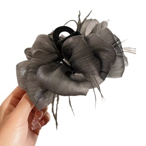 Feather <b>Bow</b> Mesh Bubble Hair Clip Women Party Headdress Shark Clip Imitation Pearl Manual Crafted - Product Image 5