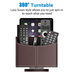 Tùy chỉnh PU da chủ bút 360 xoay bàn tổ chức da màu đen phương tiện truyền thông điều khiển từ xa chủ - Product Image 3