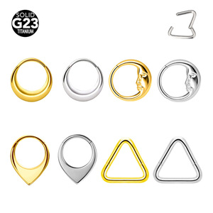Pendiente de Aro <span class=keywords><strong>Plegable</strong></span> de Titanio ASTM F136 G23 con Baño de Oro PVD y Circonita Cúbica, Piercing para Cartílago, Segmento, Septum, Clicker, Anillo de Nariz - Product Image 4