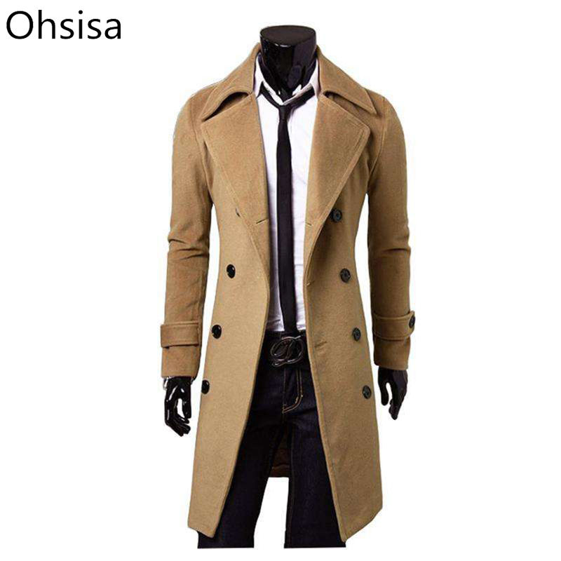 2021 New Men Autumn Winter Lapel Turn-down Collar Gentleman Solid Color  Double-Breasted Casual Coat Long Slim Woollen Overcoat
