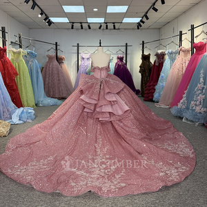 Robe de bal de Quinceañera rose avec appliques de sequins, épaules dénudées, corset en dentelle, perles et cristaux, pour fête de 16 ans, modèle Dy6848-1 - Product Image 5