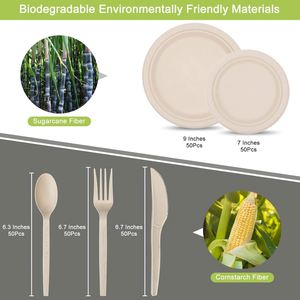 Juego de Cubiertos de Papel de Bambú Biodegradable, Tenedores y Cucharas Desechables Ecológicos, Servilletas Pre-Enrolladas, Vajilla para Viajes, Bodas y Comidas - Product Image 3