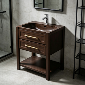 Mueble de Baño Moderno con Gabinete de Madera de Nogal Oscuro de 30 Pulgadas, Diseño de Pie, Espejo LED, Lavabo de Cerámica y Desagüe de Acero Inoxidable - Product Image 5